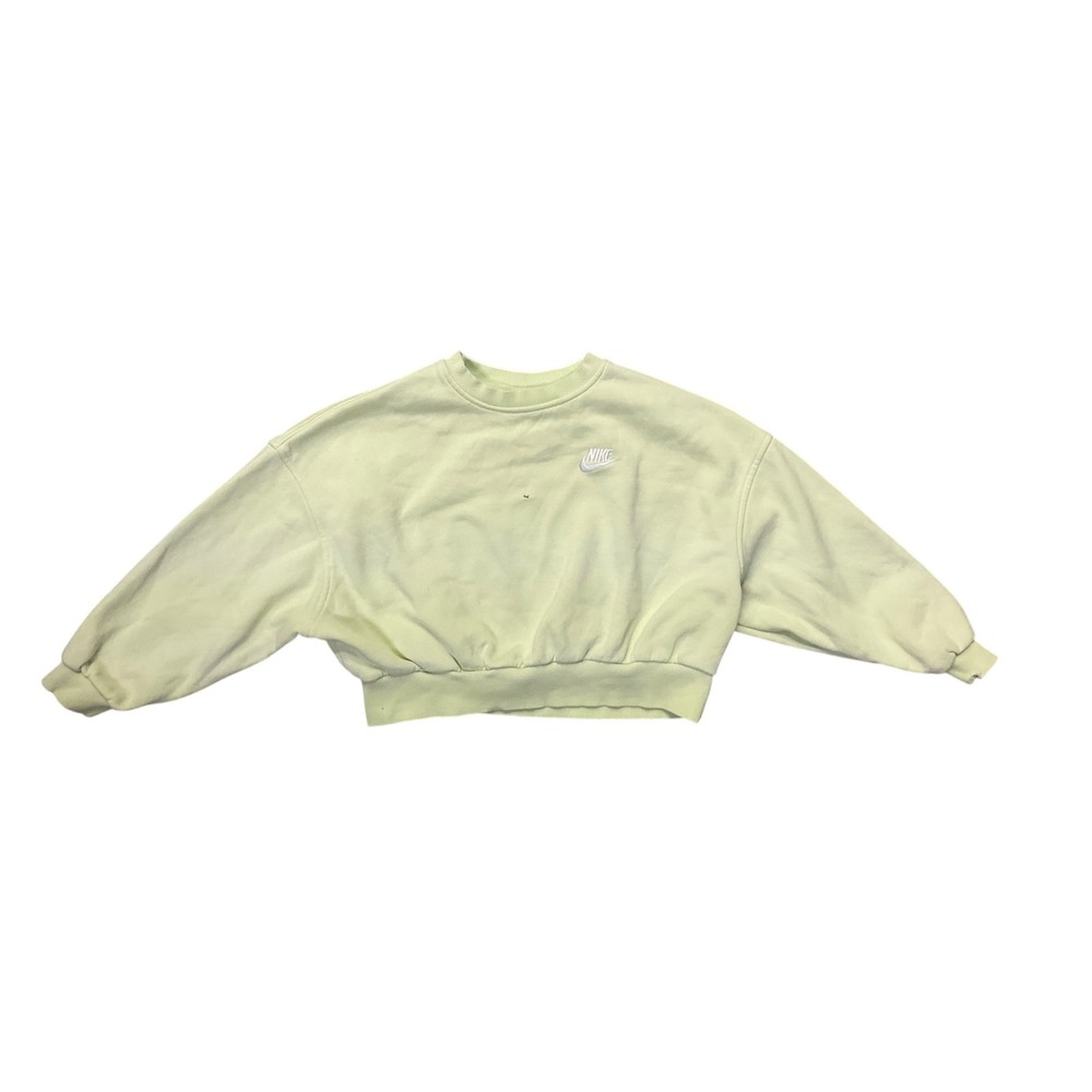 Nike Girls Pale Lime Green‎ Cropped Pullover Sweatshirt Embroidered Swoosh Logo